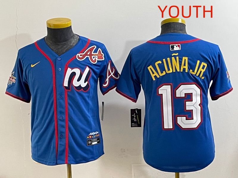 Youth 2025 Atlanta Braves #13 Acuna jr Blue All star Nike MLB Jersey style 3